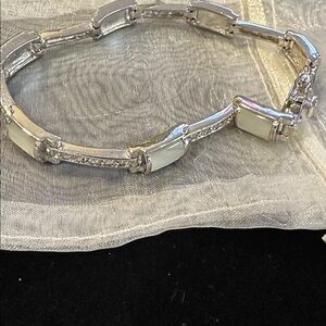 Lia Sophia Cloud Nine Bracelet • CZ & Mother‑of‑Pearl • Silvertone • 7.5" • Hard